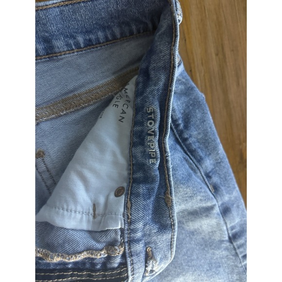 American Eagle Womens Distressed Straight Leg Jeans Size 4 Light Wash Denim Raw - Picture 5 of 8